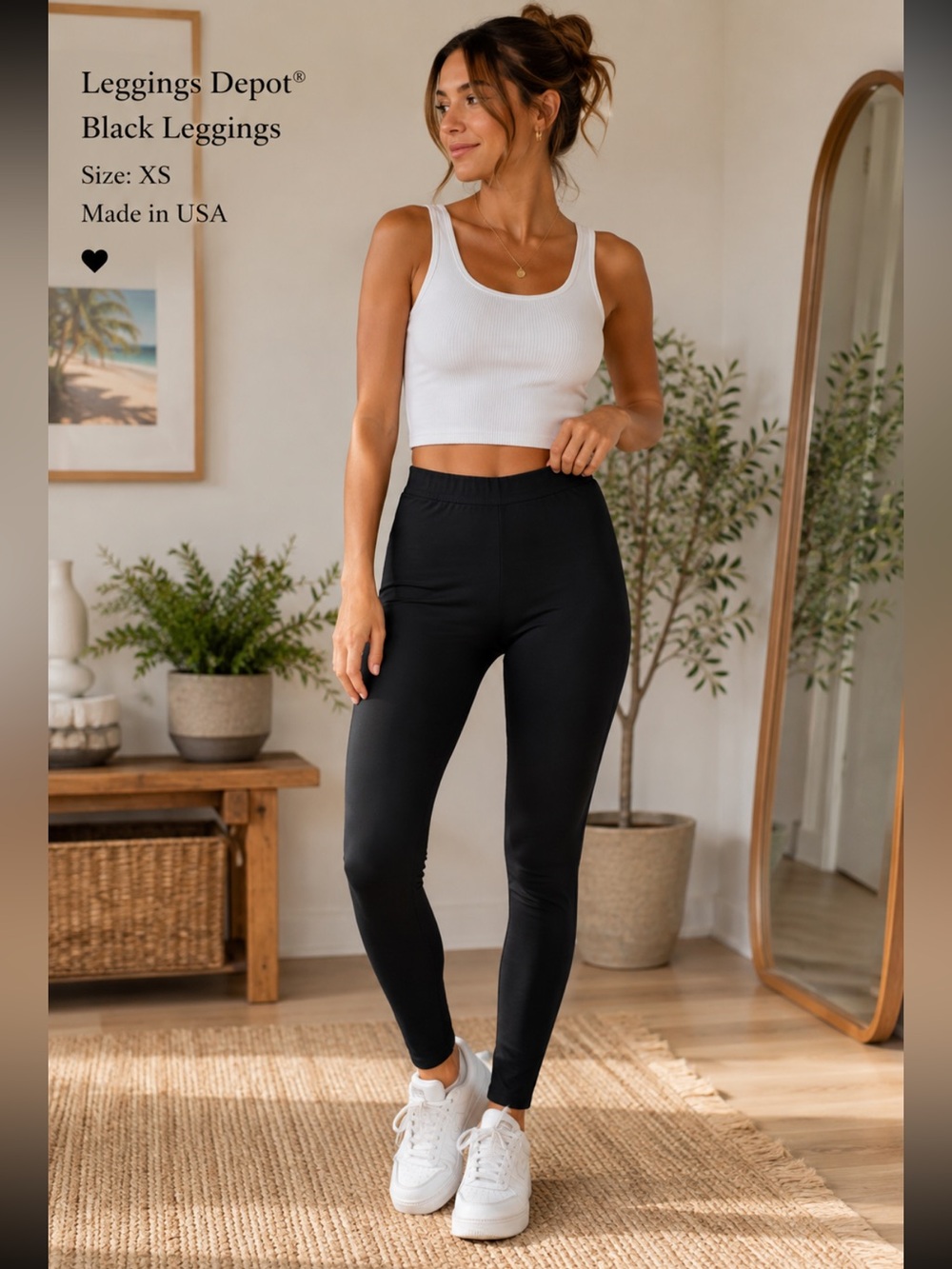 #142 Leggings Depot Black High Rise Stretch Leggings Size XS Made in USA